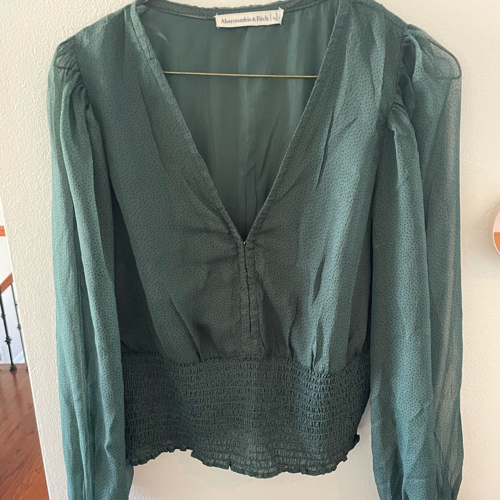 Abercrombie & Fitch Dark Green Smocked Blouse